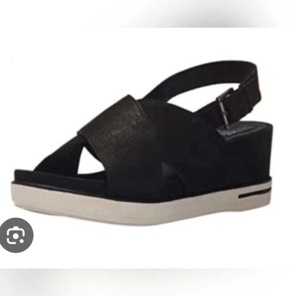 Eileen fisher Criss Cross Tumbled Leather Wedges Slingback Summer Shoes Size 8